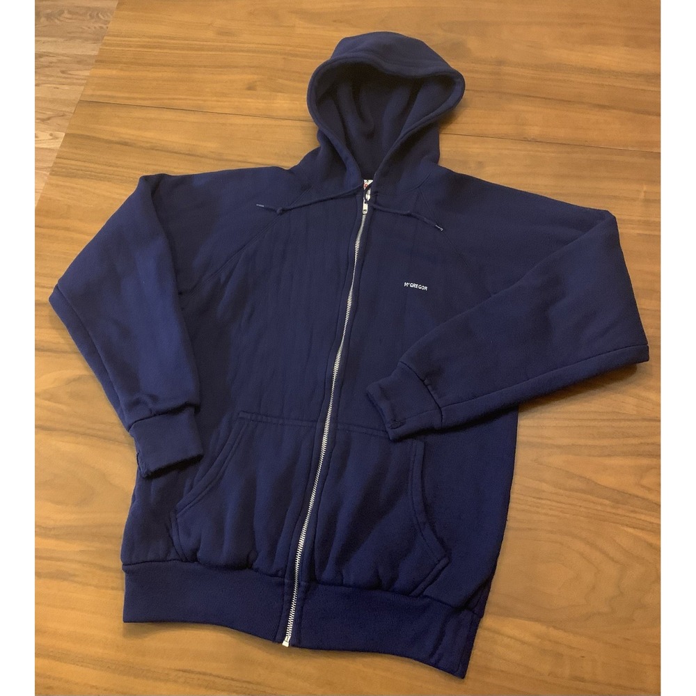Vintage 80s McGregor Hoodie Mens S/M Full Zip Thermal Lined Waffle Knit Navy 90s